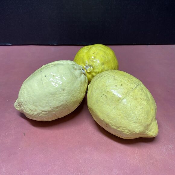 Set 3 Vintage Yellow Ceramic Lemons Realistic Fruit Kitchen Decor Pottery Art - Picture 1 of 16